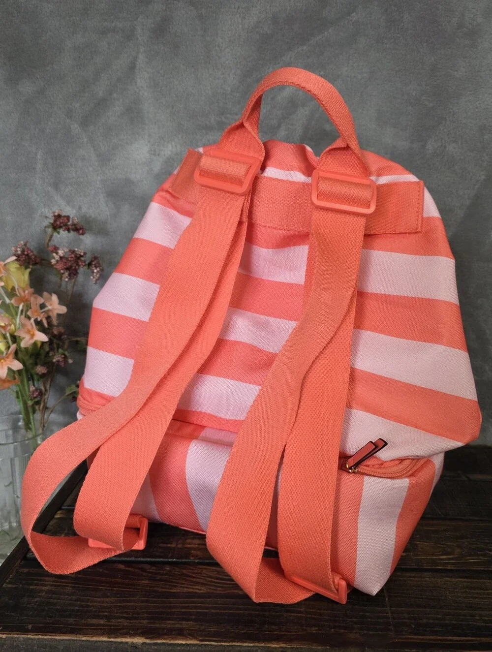 Victoria's Secret Pink Striped Cooler Backpack Drawstring Bag Beach Gym or Work